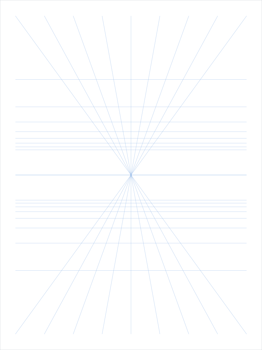 One-point perspective grid paper PDF preview with horizon and converging guides